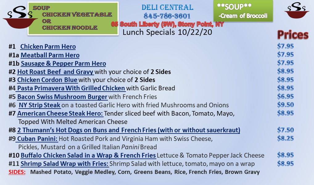 Lunch Specials Deli Central