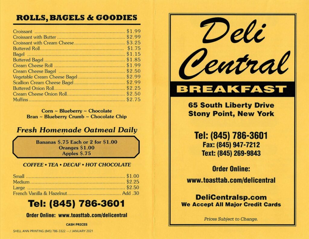 Breakfast Menu Deli Central