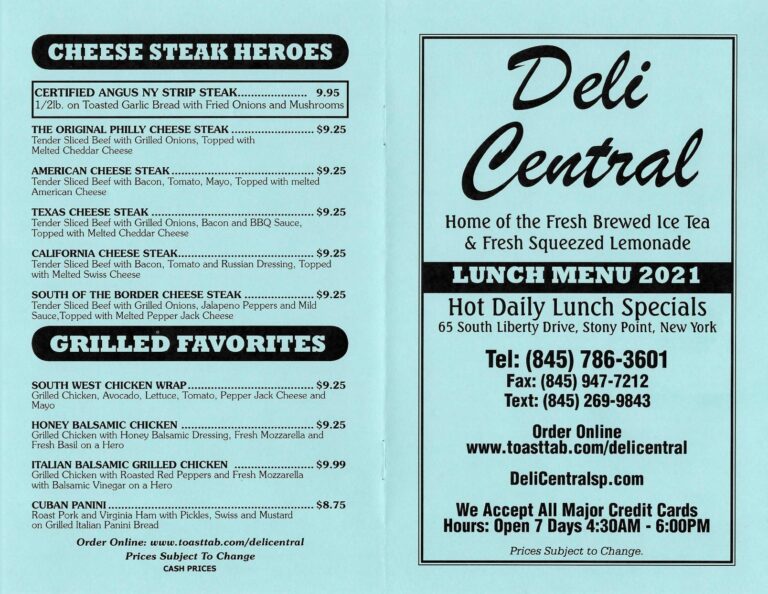 Lunch Menu Deli Central