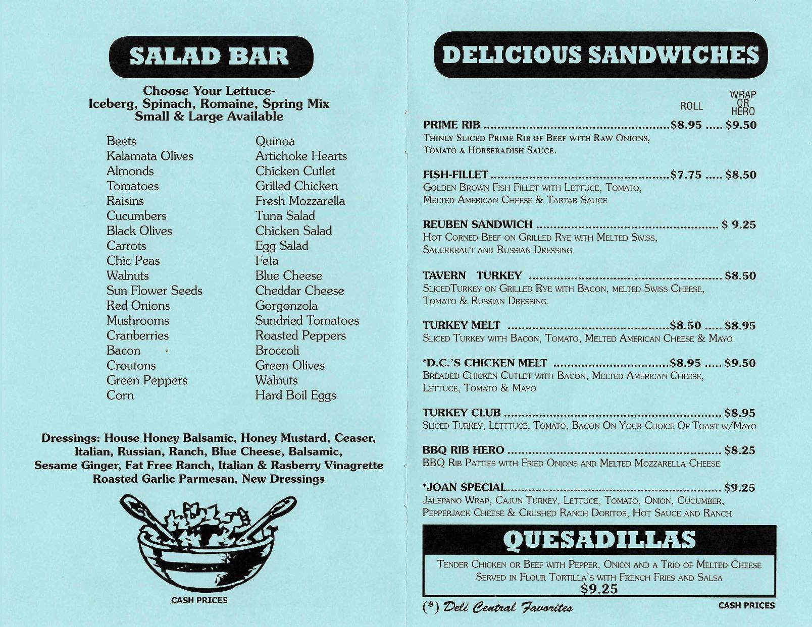 Lunch Menu Deli Central