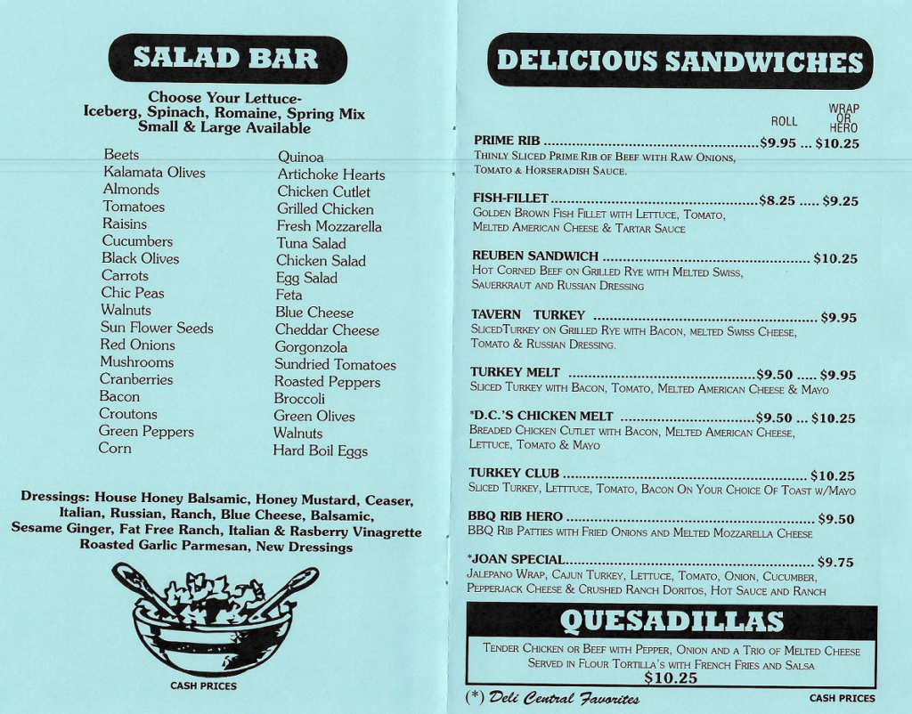 Lunch Menu Deli Central