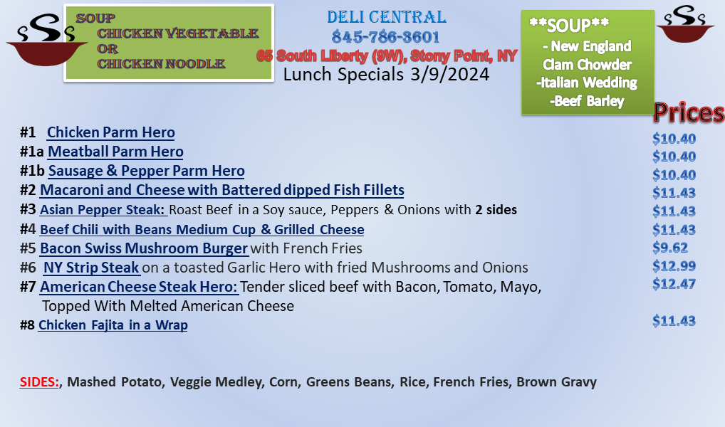 Lunch Specials Deli Central