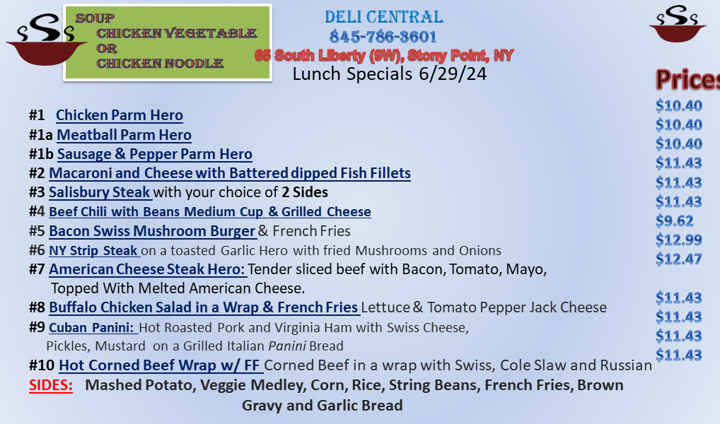 Lunch Specials Deli Central